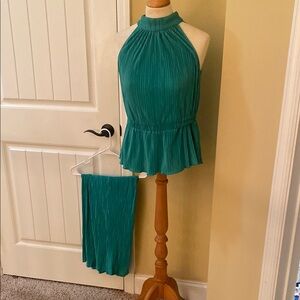 Teal Halter Top and Wide Leg Pant Set